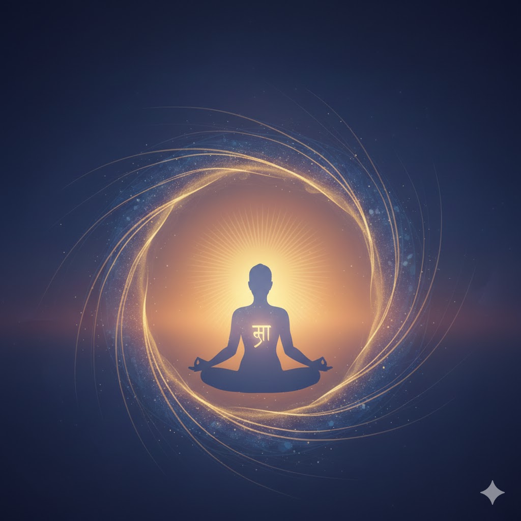 Rappresentazione artistica del Nada Yoga: meditazione profonda, frequenze sonore e armonia spirituale tra corpo e mente.